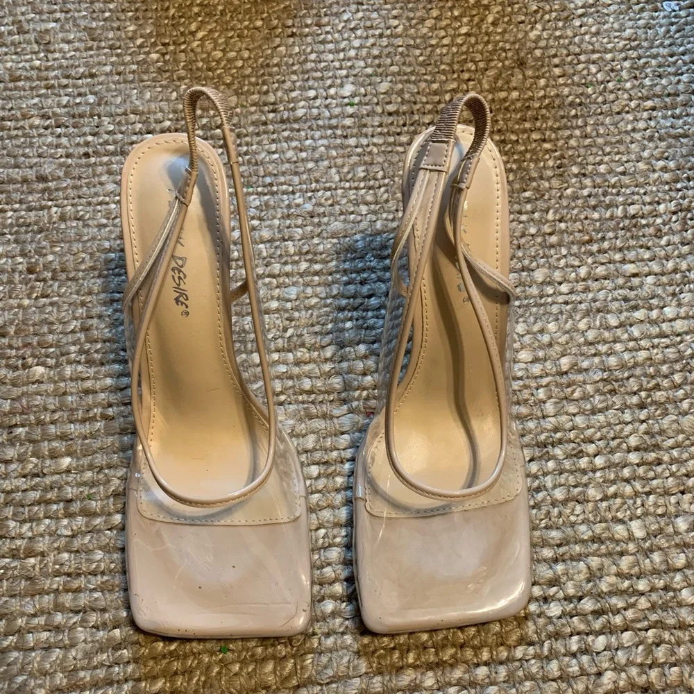Public Desire Nude Square-Toe Slingback Heels